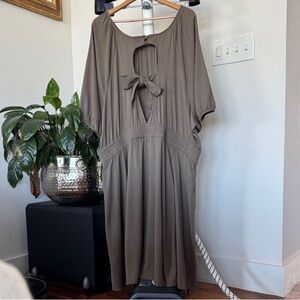 Torrid Linen Mini/Knee Length Dress Sz 5X Taupe Puff Elastic Sleeves